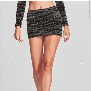 Retrofete Emory Sequin Tiger Stripe Skirt in Black Size Medium